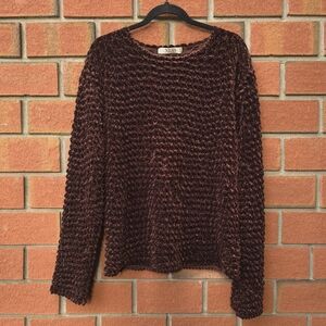 Ness Textured Chocolate Brown Velour Sweater